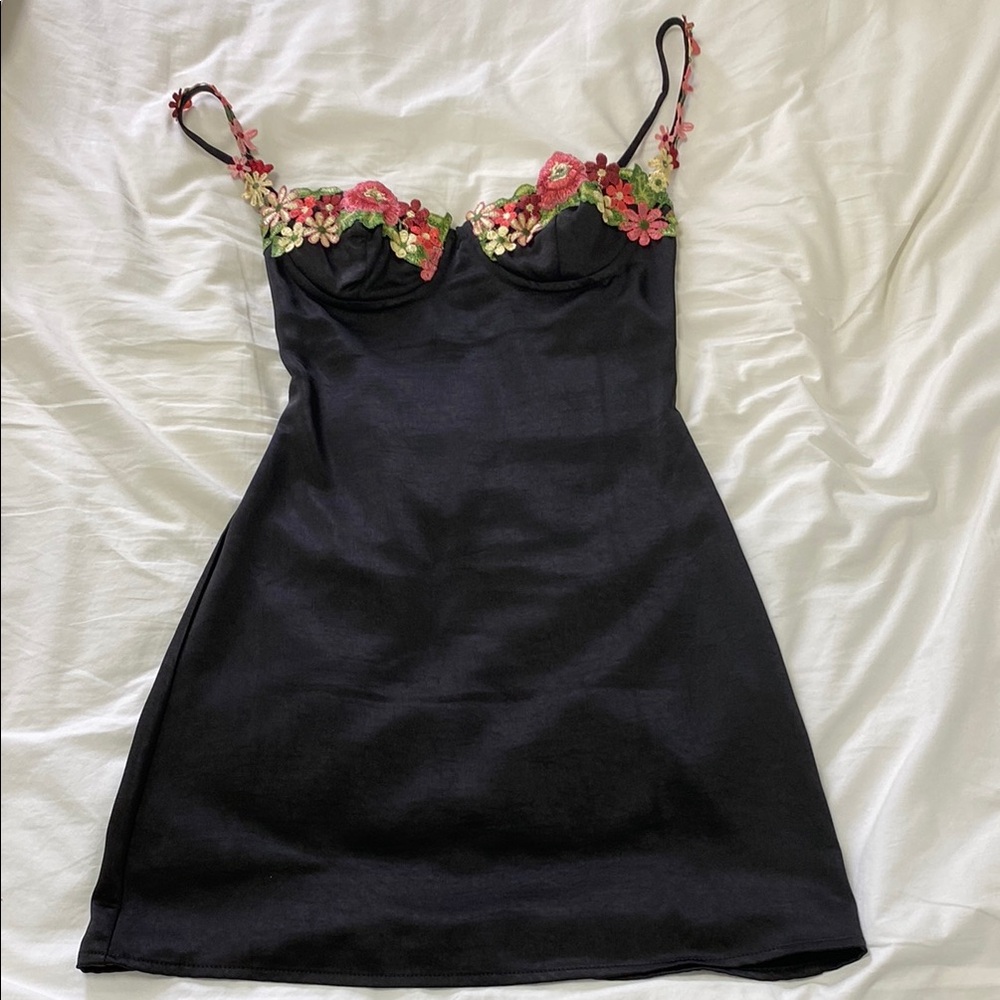 Princess Polly Black Dress with Floral Accents